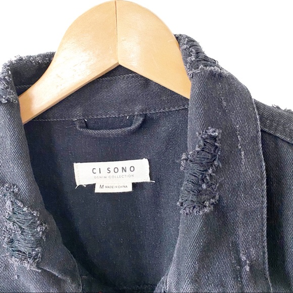 Ci Sono Distressed Black Denim Rose Patch Jacket - Picture 2 of 4
